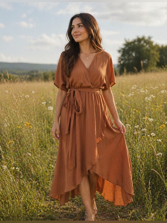 dress day Dresses & Skirts - Dress Day Copper Faux Wrap Dress